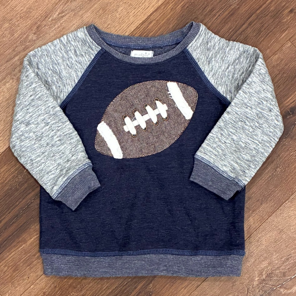 Mud Pie Blue Football Sweatshirt Sports Shirt Top Spring Fall 24m-2T/3T